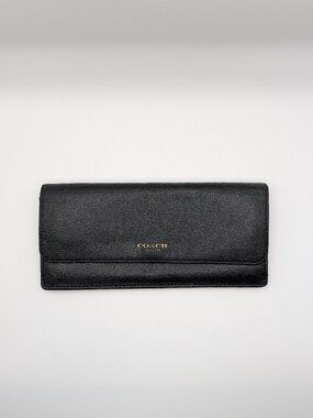 Coach Slim Envelope Wallet | Black Saffiano Leather | Gold Hardware | Back Zip P